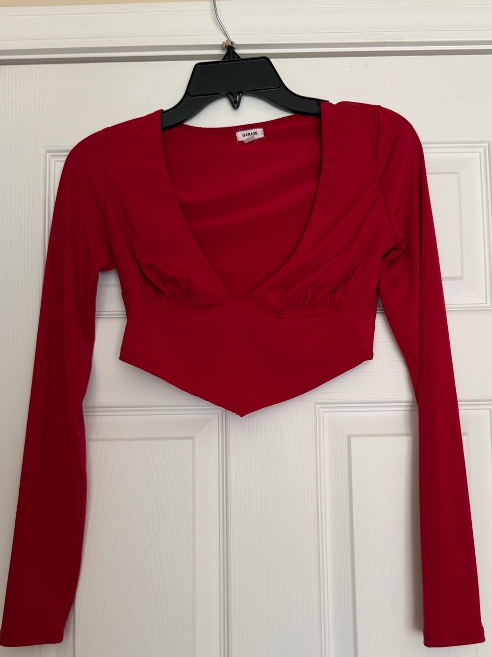 Garage Red Long-Sleeve V-Neck Cropped Top